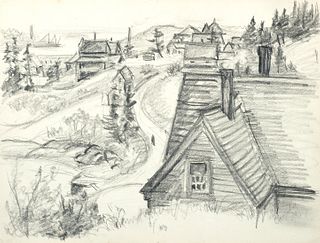 Emily Muir (Am. 1904-2003)     -  Stonington Village   -   Graphite on paper