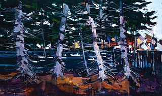 Alfred Chadbourn (Am. 1921-1988)     -  "Trees, South Bristol" 1978<R>   -   Oil on canvas