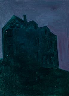 Lois Dodd (Am. b. 1927)     -  House in the Night   -   Oil on metal flashing