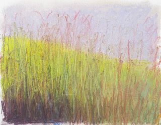 Wolf Kahn (Am. 1927-2020)     -  Green Grass, Purple Sky   -   Pastel on paper, framed under glass
