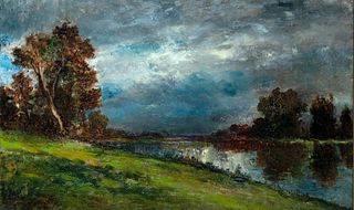 American School  (Am.19th Century)     -  Landscape with Lake   -   Oil on canvas