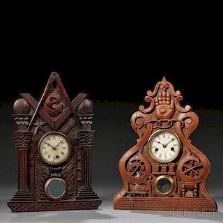 Carved "Masonic" and "Odd Fellow" Shelf Clocks