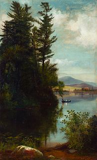 Samuel Griggs (Am.1827-1897)     -  Landscape with Lake (likely NH)   -   Oil on canvas, framed