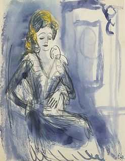 Carl Sprinchorn (Am. 1887-1971)     -  "Greta Garbo"   -   Graphite and wash on paper