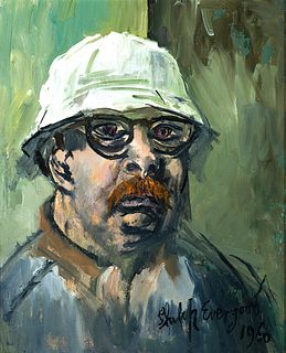 Philip Evergood (Am. 1901-1973)     -  "Self Portrait" 1960   -   Oil on masonite