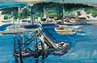 William Zorach (Am. 1887-1966)     -  Boothbay Harbor   -   Watercolor on paper, framed under glass