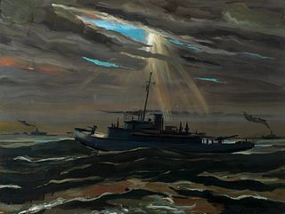 Stephen Etnier (Am. 1903-1984)     -  USS Mizpah   -   Oil on panel