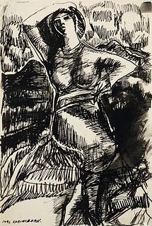 Carl Sprinchorn (Am. 1887-1971)     -  Dancer, c. 1916   -   Ink wash on paper