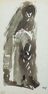 Carl Sprinchorn (Am. 1887-1971)     -  Woman in Shadow   -   Ink and pen on paper