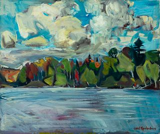 Carl Sprinchorn (Am. 1887-1971)     -  Woodland Shore, Maine, 1943   -   Oil on artist board