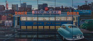 C. Michael Lewis (Am. 20th Century)     -  "Forty Years" (Miss Portland DIner)   -   Acrylic on wood