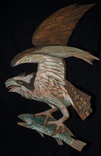 Glen Gunderson (Am. 20th Century)     -  Bird of Prey with Fish   -   Painted wood relief