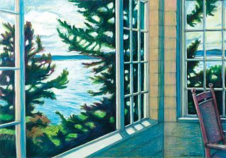 Elena Jahn (Am. 1938-2014)     -  "Isle of Spring, Porch South" 1983   -   Oil pastel on paper
