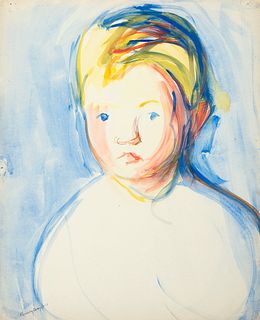 Florence H. Dreyfous (Am. 1868-1950)     -  Group Lot: 1] Woodland Study  2] Boy's Portait   -   Watercolor on paper