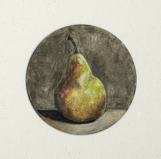 Robert Kulicke (Am. 1924-2007)     -  Green Pear   -   Gouache on paper, framed under glass