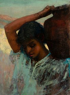Curtis A. Perry (Am. 1864-1931)     -  Mexican Water Carrier   -   Oil on canvas