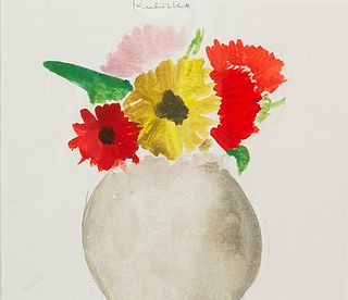Robert Kulicke (Am. 1924 – 2007)     -  Daisies in Vase   -   Gouache on paper