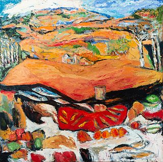 Arthur RIchard Dimambro (Am. 1928-2016)     -  Autumn Picnic   -   Oil on masonite