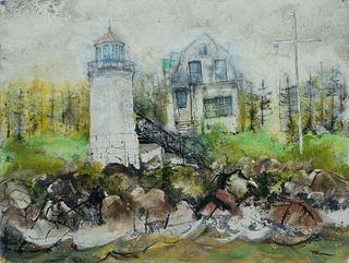William Thon (Am. 1906-2000)     -  Marshall Light Point   -   Watercolor on paper, framed under glass
