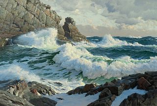 Walter Brightwell (Am. 1919-2005)     -  "Ogunquit Surf" 1983   -   Oil on canvas