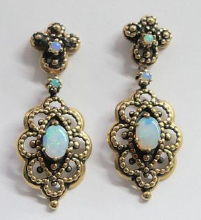 VICTORIAN STYLE 14KT Y GOLD AND OPAL EARRINGS