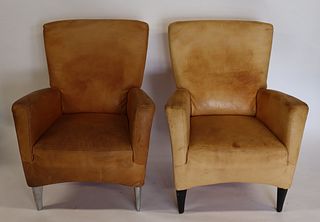 Molinari Signed Pair Of Leather Upholstered Chairs