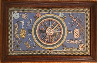 Folk Art Examples of Different Nautical Knots,  in an oak wood frame. - Courtesy of Loana Marina Purrazzo, California & Illinois