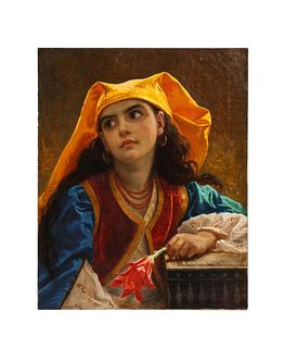 Jean Francois Portaels, (Belgian 1818 - 1895) Orientalist Beauty Oil on Canvas