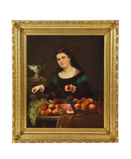 A Beautiful Oil on Canvas Portrait Painting of a Fruit Seller, 19th Century
C. 1813