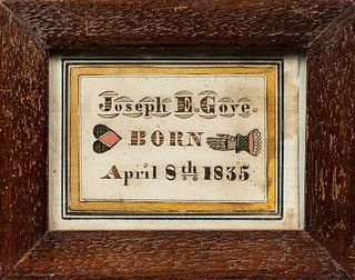 "Joseph E. Grove" Watercolor Birth Record