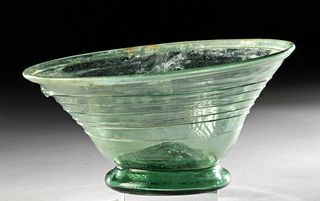 Gorgeous Roman Glass Footed Bowl w/ Trailing