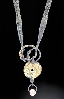 Viking Silver, Gilt Silver, & Quartz Necklace - 151.1 g