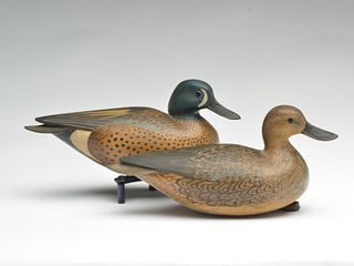 Rare pair of hollow carved blue wing teal, William Gibian, Onancock, Virginia.