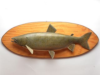 Large and rare ‘left handed’ lake trout, Lawrence Irvine, Winthrop, Maine.