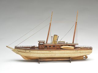 Motorsailer boat model, mid-20th century.