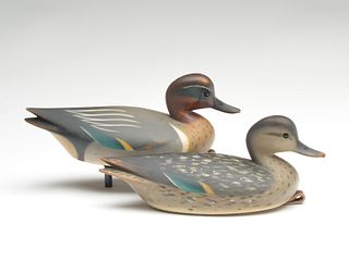 Pair od hollow carved green wing teal, Pete Peterson, Cape Charles, Virginia.