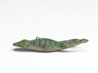 Rare and important frog decoy, Oscar Peterson, Cadillac, Michigan, 1st half 20th century.
