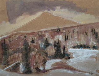 Carl Sprinchorn (Am. 1887-1971) "Mount Chase" Gouache on paper, framed under glass