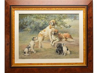 Watercolor of five dogs, Edmund Osthaus  (1858-1928).