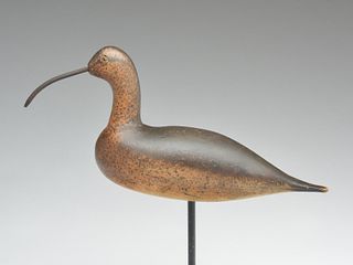 Sickle billed curlew with very slightly turned head, Mason Decoy Factory, Detroit, Michigan, circa 1910.
