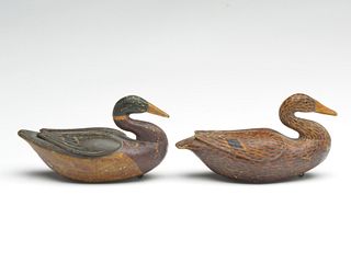 Pair of miniature mallards in the style of the Caines brothers, Georgetown, South Carolina.