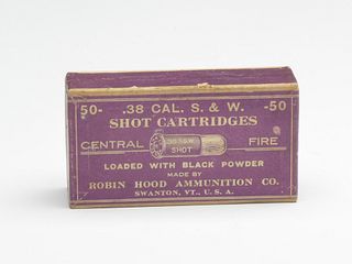 Important and rare cartridge shot box, Robin Hood Company, Swanton, Vermont.