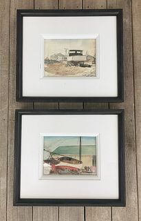 Pair of watercolor paintings “Hither Creek Boat Yard“ attributed to Nantucket artist John Austin (1918 – 2000) - Courtesy of Paul Madden Antiques