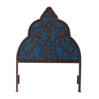 Headboard. 20th century. Made in metal. Decorated with organic and vegetable elements on blue background.