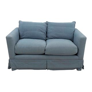 Loveseat. 20th century. In blue upholstery. With backs and seats with cushions.