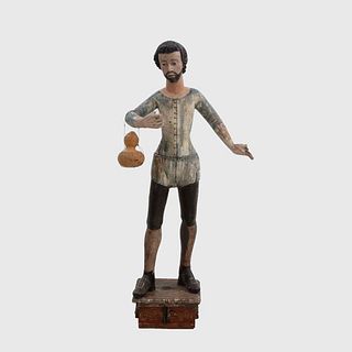 Male figurine. Polychrome wood. Base. 57.4 x 27.5 x 14.9" (146 x 70 x 38 cm)