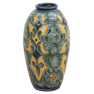 Vase. 20th century. Made of glazed ceramic. Decorated with plant, floral, organic, geometric elements.