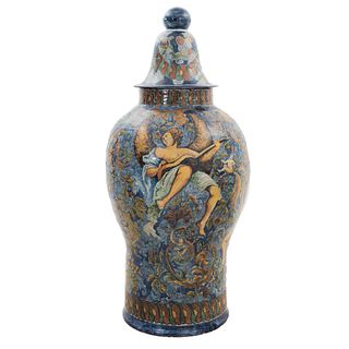 Tibor. Mexico. 20th century. Made in talavera. Decorated with plant elements, cherubs and angels.