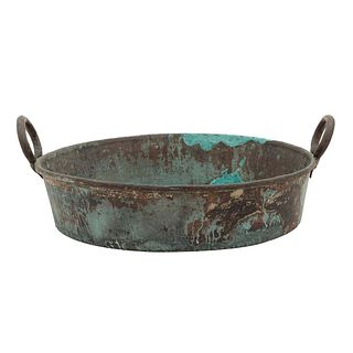 Billycan. 20th century. Made in copper with 2 handles. Marks, stains and wear.