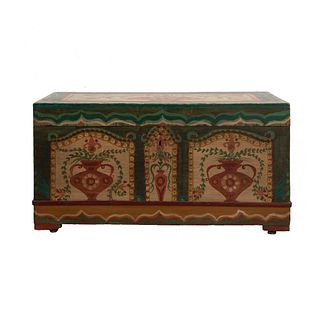 Chest. 20th century. Polychrome wood. With folding cover and 5 interior hinged doors. 16 x 31 x 14.9" (41 x 79 x 38 cm)